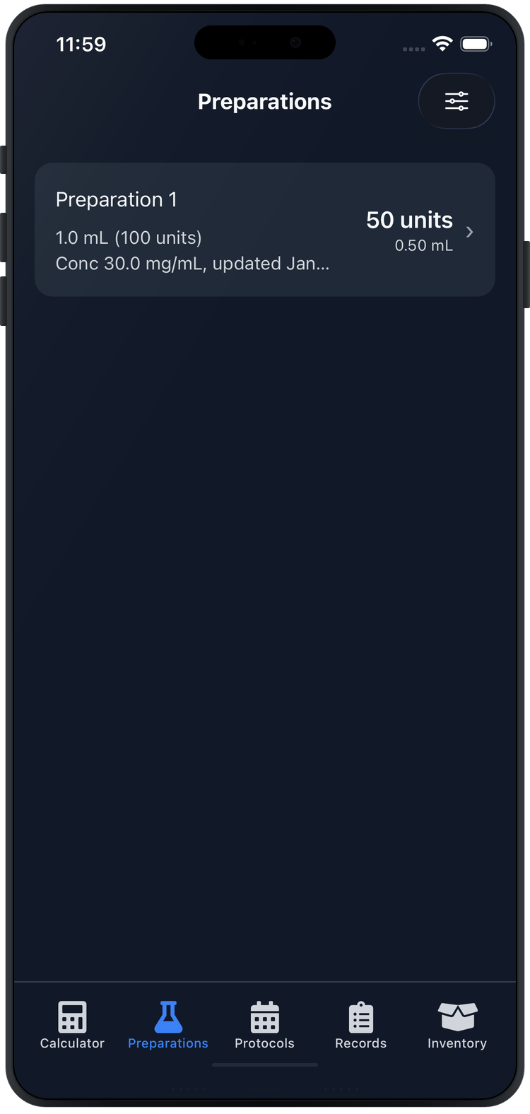 Saved preparations list