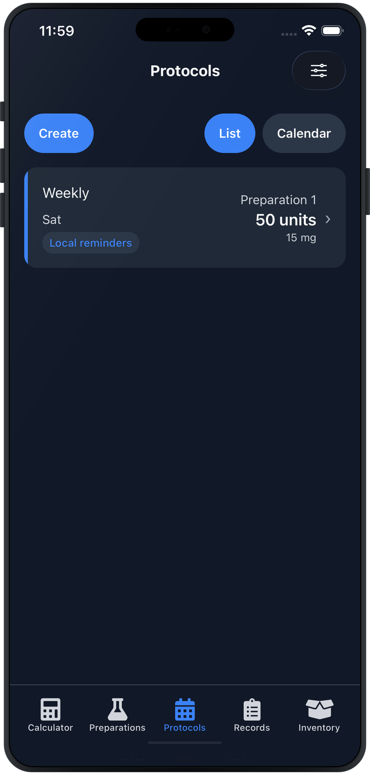 Protocols list with colors