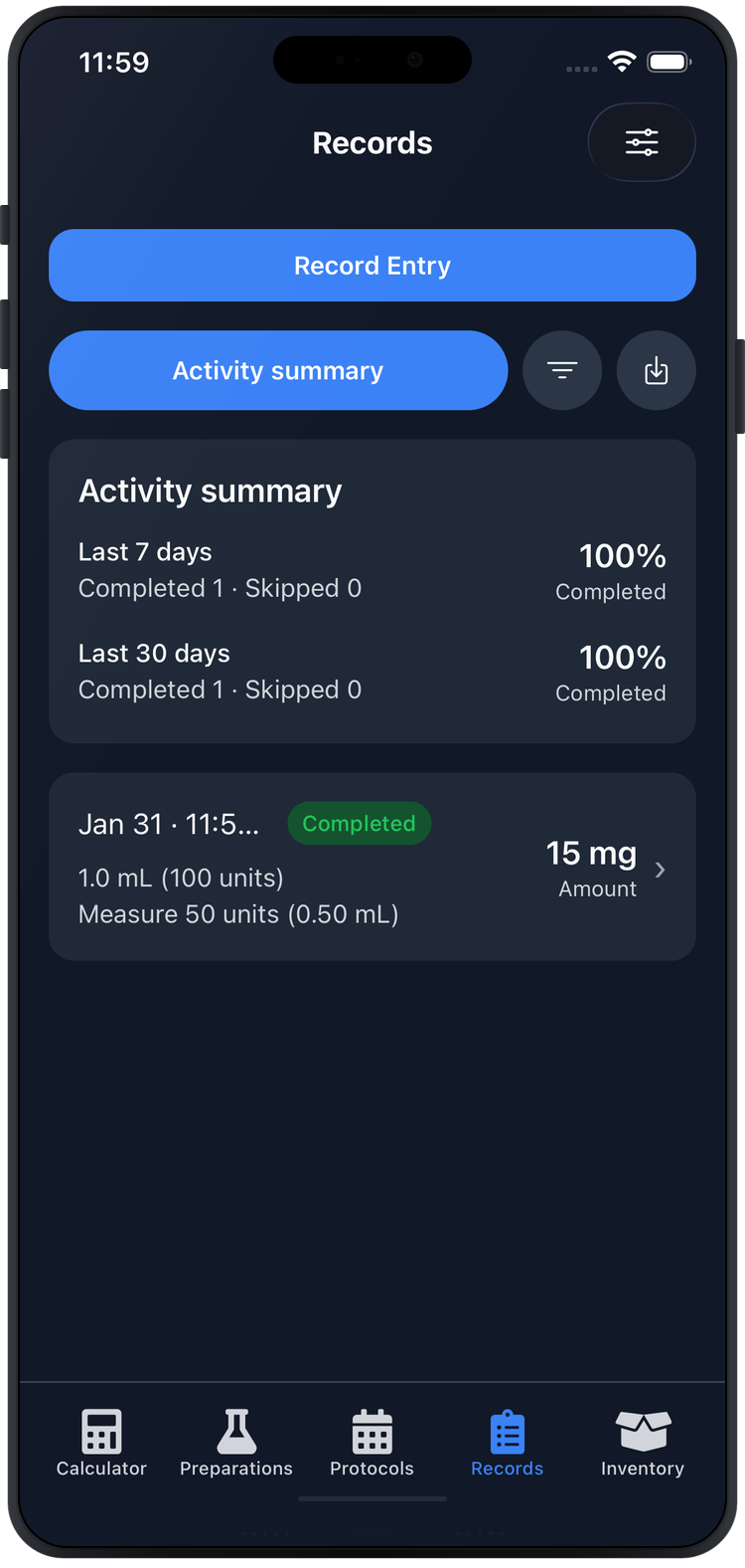 Records activity summary