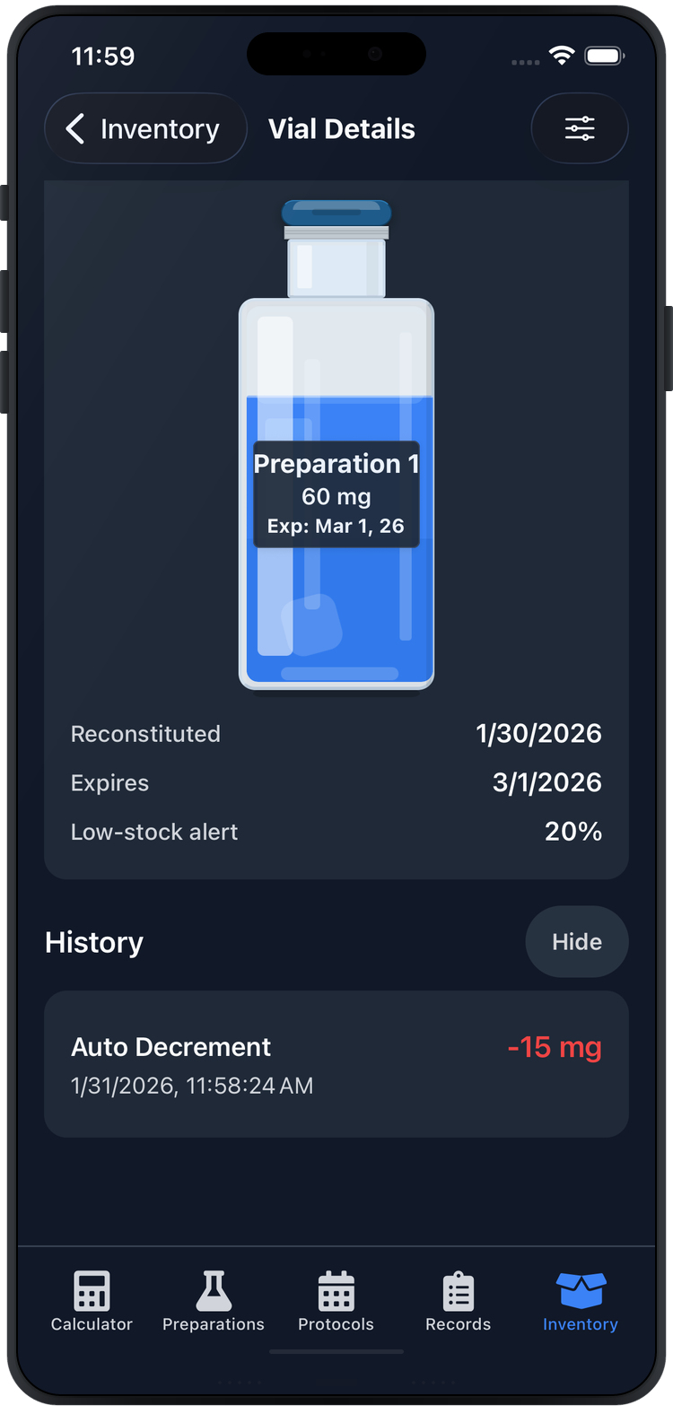 Vial history and depletion tracking